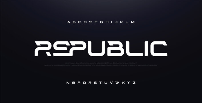 Republic, Urban modern alphabet font and number. Typography future creative design concept fonts and numbers. vector illustraion