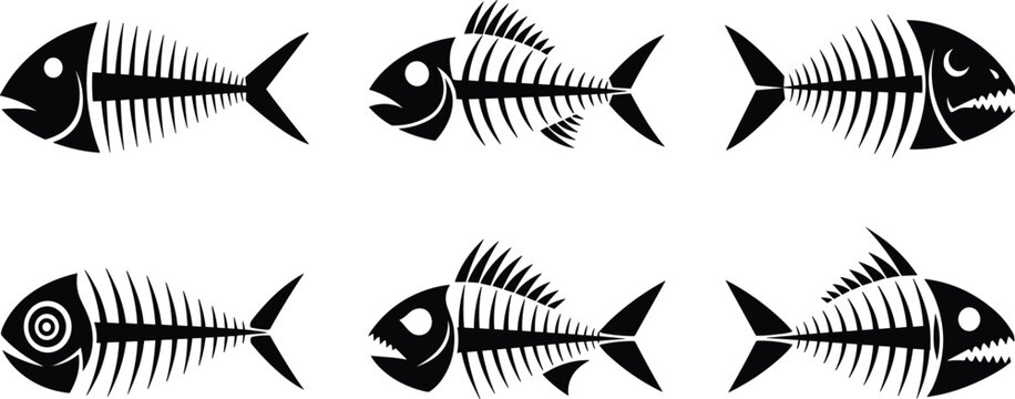 Fish skeleton silhouette vector, marine design, aquatic artwork