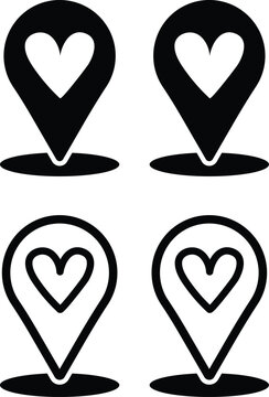 ocation pin with heart icon. A simple love marker for maps and favorite places navigation symbol. Emotional geotag for romantic spots in apps sign. Clean heart location concept pictogram.