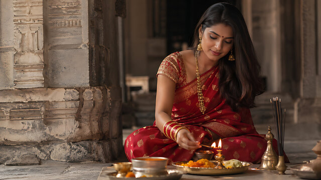 Devotional Vat Purnima and Vat Savitri Vrat Ceremony with Traditional Hindu Festive Atmosphere