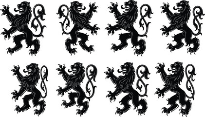 Fototapeta premium Heraldic lion silhouette vector, rampant design, emblem artwork