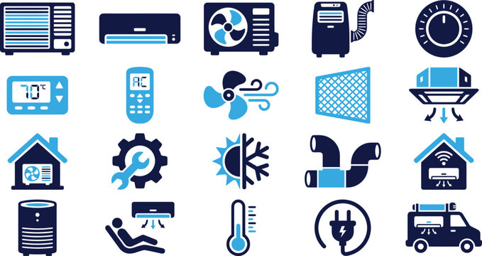 Air conditioning and cooling system icons representing climate control and ventilation equipment.