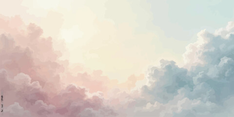 Fluffy white cumulus clouds drift across a beautiful bright blue summer sky as brilliant sunlight creates a heavenly atmosphere in this serene nature cloudscape © Romana