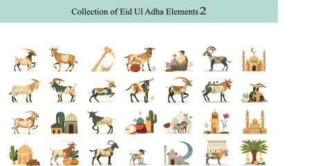 Fototapeta premium Islamic Eid Design Elements Pack with Decorative Tiles, Festival Objects and Traditional Symbols