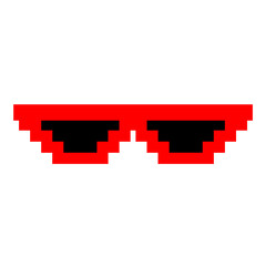 Red pixel sunglasses icon illustration with flat style design. Application, web, social media, sticker, banner, poster, lego. © Erlin