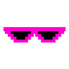 Purple pixel sunglasses icon illustration with flat style design. Application, web, social media, sticker, banner, poster, lego. © Erlin