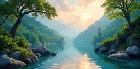 Fototapete Krankenhaus A serene nature wallpaper featuring calming colors and patterns to promote relaxation and wellness , nature, relaxation  © sawaratch