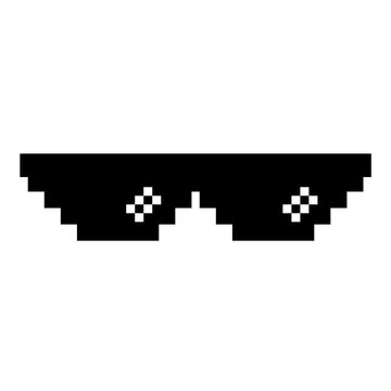 Black pixel sunglasses icon illustration with flat style design. Application, web, social media, sticker, banner, poster, lego.