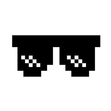 Black pixel sunglasses icon illustration with flat style design. Application, web, social media, sticker, banner, poster, lego.