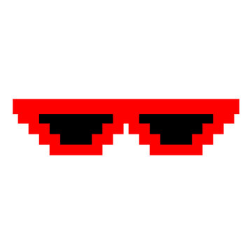 Red pixel sunglasses icon illustration with flat style design. Application, web, social media, sticker, banner, poster, lego.