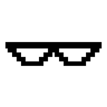 Black pixel sunglasses icon illustration with flat style design. Application, web, social media, sticker, banner, poster, lego.