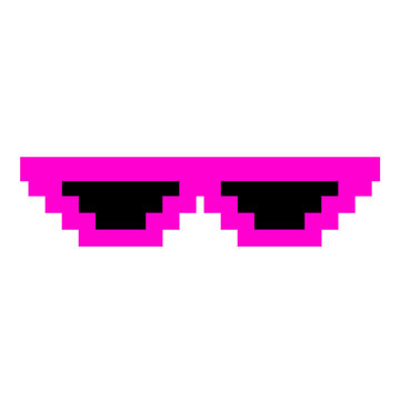 Purple pixel sunglasses icon illustration with flat style design. Application, web, social media, sticker, banner, poster, lego.