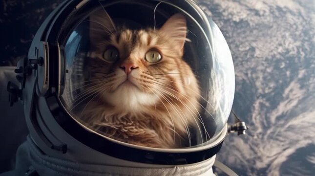 Cute Cat Astronaut in Space Suit with Galaxy Background