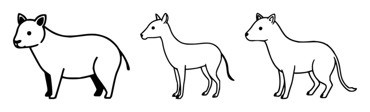 Animal icon set with stylized black line art on white background featuring animal, line art, icon with simplicity and minimalism