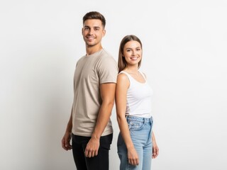 Fototapeta premium Young couple smiling together isolated on white background isolated on white background