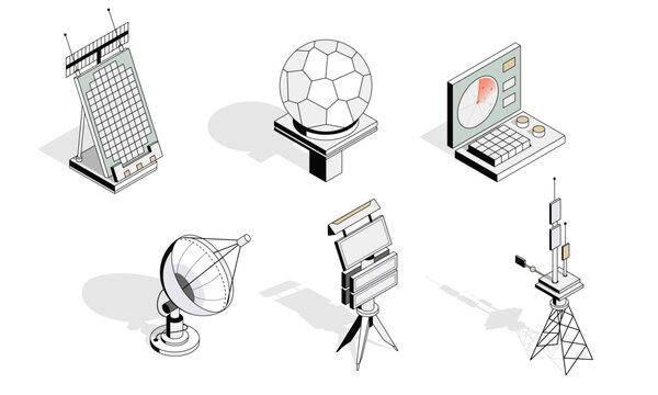 Isometric set of radar illustrations