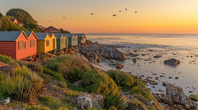 Rainbow Row: Vibrant Beach Huts Basking in the Sun