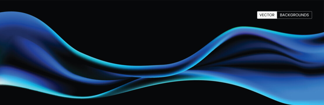 Modern Blue Gradient Wave Flow on Dark Background &ndash; Abstract Vector Mesh Design