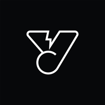 A minimalist white logo featuring a stylized letter 'V' with a lightning bolt symbol integrated into its upper section, set against a plain black background.