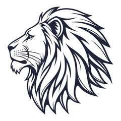 Black and white lion head with long mane and whiskers on white background © Adori