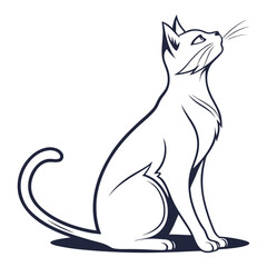 Black cat sitting with shadow on white background sitting cat black and white animal © Adori