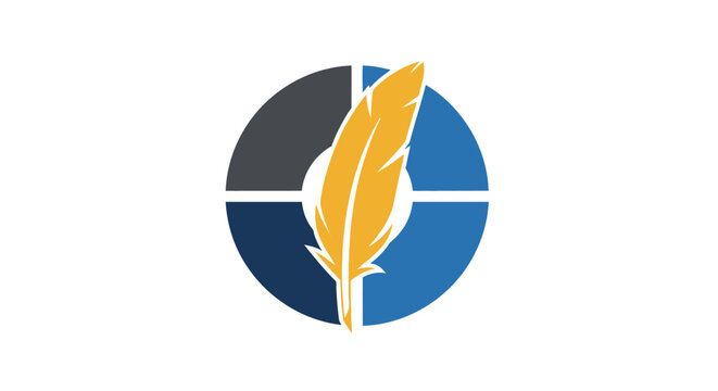 Yellow feather in circle logo.