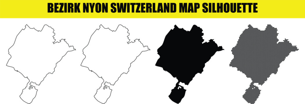 Bezirk nyon switzerland map silhouette vector set with line solid and dotted styles on transparent background eps.