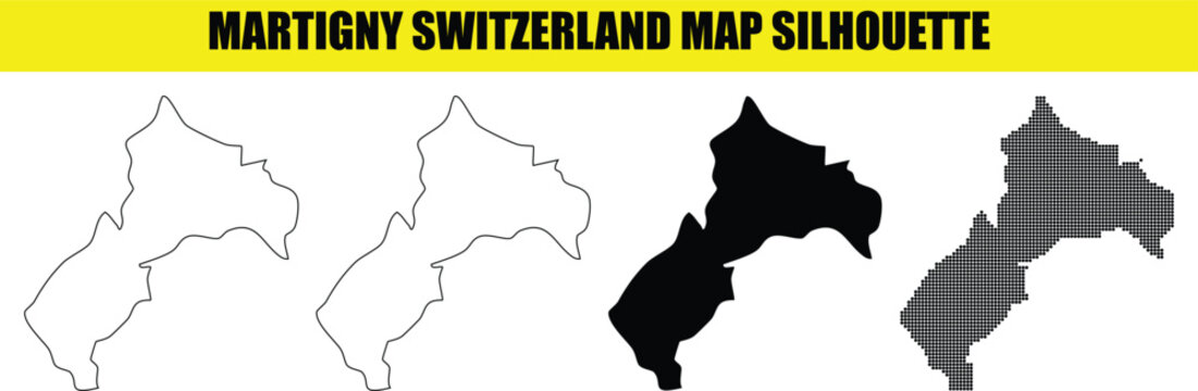 Martigny switzerland map silhouette vector illustration isolated on background, high quality modern design elements.