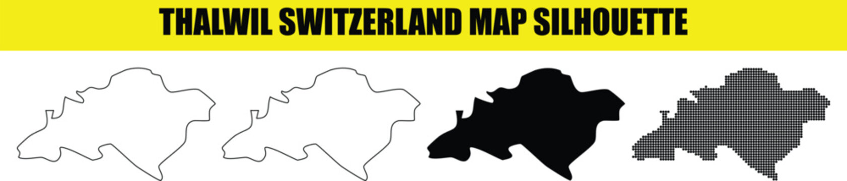 Thalwil switzerland map silhouette in white outline black fill dotted and filled designs.