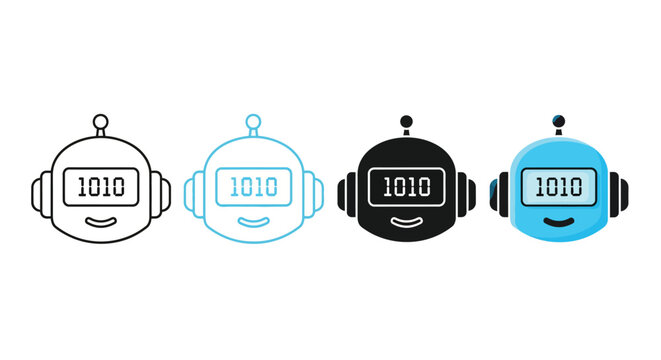 Robots digital icons with binary code faces featuring technology, futuristic, artificial