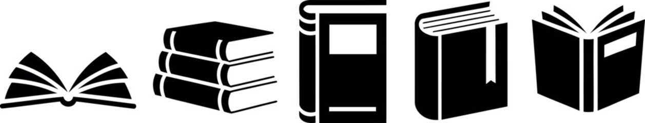 Fototapeta premium Collection of various book icons in different closed and open positions