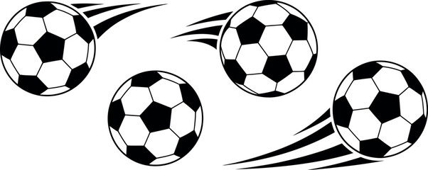 Dynamic collection of soccer balls in motion with motion trails isolated on transparent background © md manik hossain