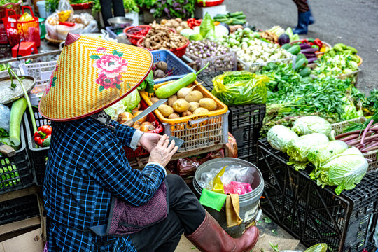Street market place with vegetables and fruits in Da Lat Vietnam