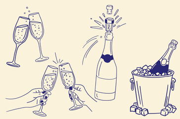 Champagne bottle popping and glasses of sparkling wine for celebration © PixelVista