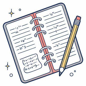 Notebook with pencil and math equations school