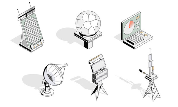 Isometric set of radar illustrations