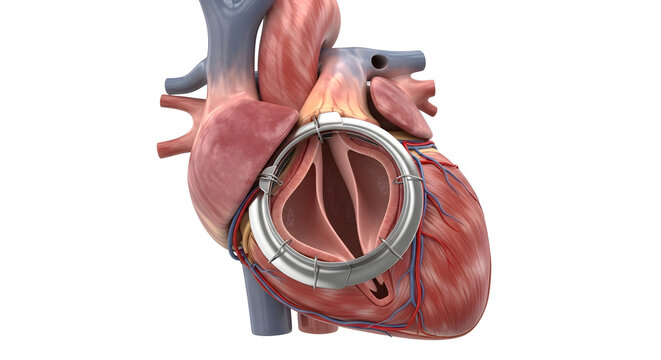 Human Heart With Mitral Valve Annuloplasty Ring Surgical Repair 3D Medical Illustration

