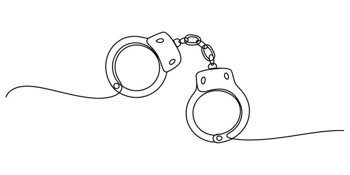 Continuous single line drawing of steel handcuffs used by police for criminal arrest and law enforcement security concept illustration Vector, illustration