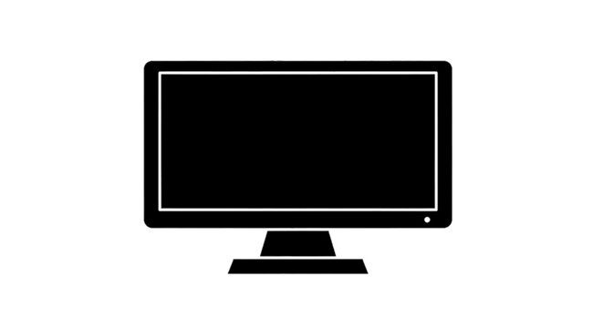 Minimal black silhouette icon, simple flat vector, bold black shape, no, no shading black silhouette icon of a computer monitor on a, flat icon style