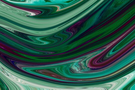 abstract green background with colorful wave lines.