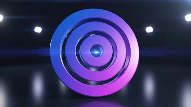 Abstract 3 d target symbol rotating against a dark background