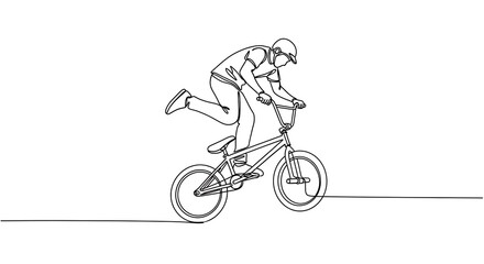 Naklejka premium BMX Rider Performing Stunt in Minimalist Line Art.