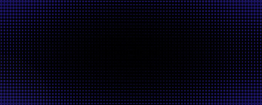 A halftone dot pattern fills a dark blue background with subtle gradients.
