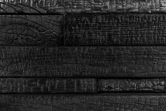 Yakisugi charred wood paneling with black texture