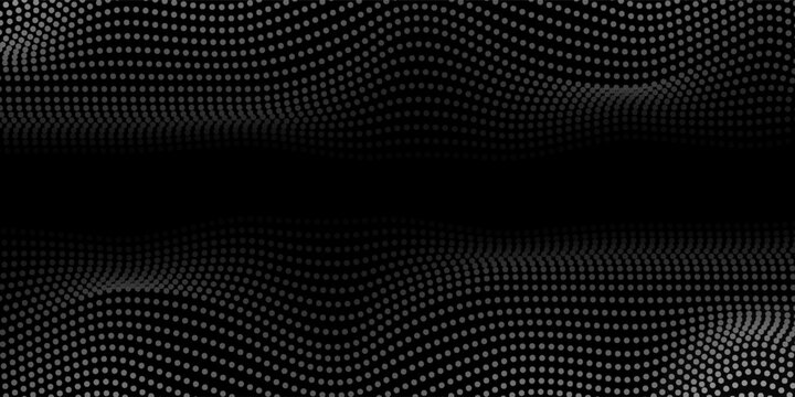 Abstract digital dot pattern forming a distorted grid in dark space