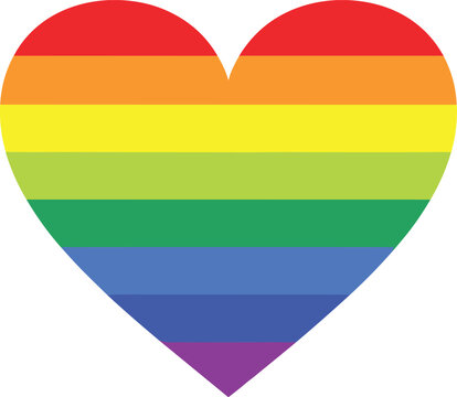 Rainbow heart silhouette with colorful stripes, vector illustration symbolizing LGBTQ pride, diversity, inclusion, love, equality, community, freedom, graphic design element