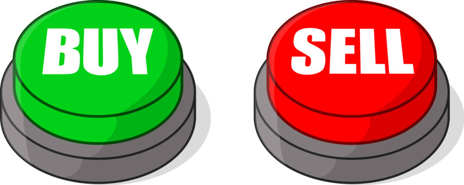 big green buy and big red sell stocks shares finance cartoon buttons set vector on transparent background