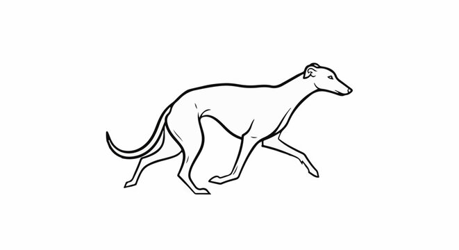 Sleek greyhound in motion, a stylized outline drawing of canine athleticism