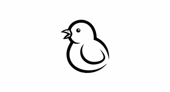 Simple black line drawing of a chirping baby bird on a white background