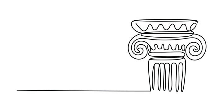 Continuous single line drawing of a classic greek ionic column capital architectural element Vector, illustration